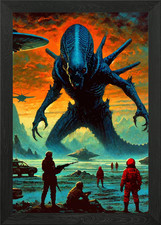 Listing image for Alien Encounter Science Fiction Framed Wall Art Poster Canvas Print Picture